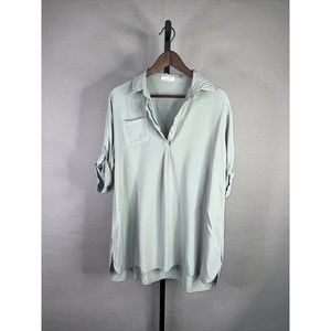 Ekouaer Top Womens Medium Green Collard Roll Tab Sleeve Tunic